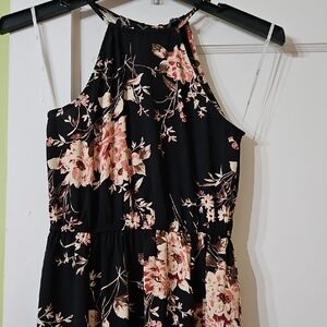 Lulu's Black and Pink Floral Backless Dress